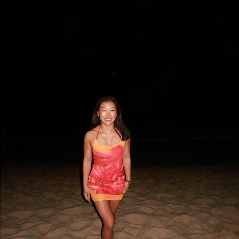 Striped Orange-Pink Mini Slip Dress